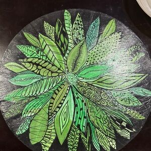Green Leaf Pattern wood lazy Susan